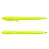 A set of vibrant yellow plastic pens. Each pen features a smooth barrel and a click mechanism for retractable use.