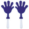 A set of two blue hand-shaped clappers with clear handles.