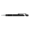 A black Aluminium pen featuring silver accents and a textured grip. Includes a clip and branding.