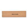 A brown cardboard box featuring a logo, designed for packaging, with a slit for easy opening.