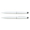 A white metal pen with a sleek design, featuring a glossy finish and chrome accents.