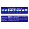 A pack of antibacterial wet wipes featuring fresh lemon fragrance, blue and white packaging, with a logo.