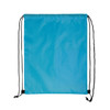 A bright blue drawstring backpack featuring black cords for closure and carrying.