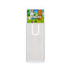 A transparent bookmark magnifier ruler with cute animal graphics at the top and measurement markings along the side.