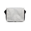 A black and white carry bag with a zip closure, featuring a large white flap and straps on the sides.