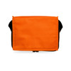 An orange zippered bag featuring a solid front design, suitable for carrying various items.