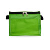 A green zipper pouch with a flat design and a front pocket, suitable for holding small items.