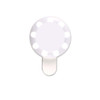 A round LED selfie light with a clip attachment, featuring multiple light settings for enhanced illumination.