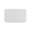 A rectangular white wireless power bank featuring a logo. Ideal for charging devices on the go.