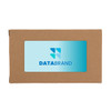 A brown cardboard packaging featuring a blue logo and a clear window displaying the contents.