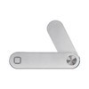 A silver laptop extension arm with a sleek design and a circular pivot. It features a logo on one side.