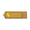 A brown eco-friendly swivel flash drive with a logo, featuring a sleek design.