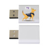 A white USB data blocker featuring a cartoon dog design and a logo.