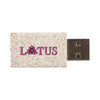 A USB data blocker with a textured, beige wheat straw design featuring a logo on the surface.