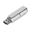 A white and silver USB flash drive with a sleek design and a metal clip. It features a logo on the surface.
