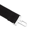 A black strap made of webbing material featuring a silver metal buckle. It includes a brand logo.