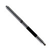 A silver stylus pen with a black grip, featuring a logo on the side.