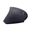 An ergonomic wireless mouse in sleek black design, featuring a curved shape for comfortable grip.