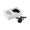 A white gift box containing two cups, a black wristband, and a USB charging cable, all neatly arranged inside.