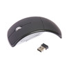 A wireless optical mouse in black with a USB receiver, featuring a sleek, curved design.