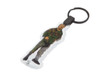A keyring featuring a cartoon soldier in camouflage attire, attached to a black keyring loop.