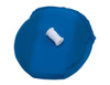 A blue kite with a white spool of string on top, designed for outdoor play. Features branding.