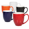 A coffee mug set featuring five curvy mugs in orange, white, black, blue, and red, each with a contrasting interior.