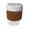 coffee cup / Mug 8oz/235ml Glass Karma Kup Cork Band Plastic Flip Lid Reusable  Eco Friendly