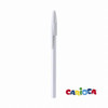 A white pen with a clip, featuring a logo at the bottom.