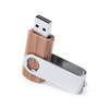 A metallic and bamboo USB flash drive, designed with a swivel feature, showcasing a sleek, modern look.