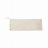 A drawstring bag in a light beige colour, featuring a simple design and a drawstring closure.
