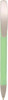 A green plastic pen with twist action and a large clip, featuring a metallic silver top.