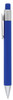 A blue plastic pen with a push button and silver clip. The pen features a sleek, modern design.