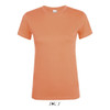 A women's T-shirt in a soft orange colour, made from 100% semi-combed ring-spun cotton, featuring a logo.