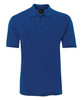 A polo shirt in a vibrant blue colour featuring a classic collar and three-button placket. It has a logo.