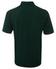 A dark green polo shirt with a collar and short sleeves, featuring a branding logo.