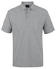 A light grey polo shirt with a collar, three buttons, and a front pocket, featuring a logo on the label.
