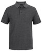 A charcoal grey polo shirt with a collared neck, three buttons, and a chest pocket. It features a logo.