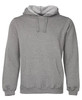 A grey hoodie featuring a front pocket and a drawstring hood. The interior hood has a contrasting light grey colour.