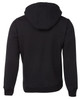 A black hoodie with a natural-coloured inner hood and a branded logo on the back.