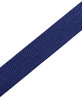 Navy blue cross back apron strap with a textured finish, featuring a branding logo.