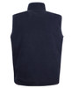 A navy vest featuring a high collar and a simple design, suitable for safety wear. Includes a logo on the fabric.
