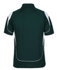 A dark green polo shirt featuring white detailing and a logo on the back.
