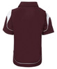 A maroon polo shirt with white accents and a logo. The shirt features a classic collar and short sleeves.