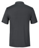 A dark grey polo shirt featuring a classic collar and short sleeves, with a logo on the back.