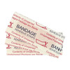 Adhesive bandage strips with a sterile packaging design in a beige and red colour scheme, featuring branding elements.