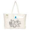 A large cream tote bag featuring a cute ice cream design and a pocket, with a card visible inside.