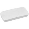 A white car sun visor tissue box featuring a sleek, curved design. It includes a logo on the surface.