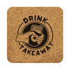 A square cork coaster featuring a hand holding a jar with a heart, in natural cork colour.
