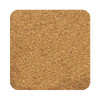 A square cork coaster in a natural tan colour with a textured surface. It features a branding logo.